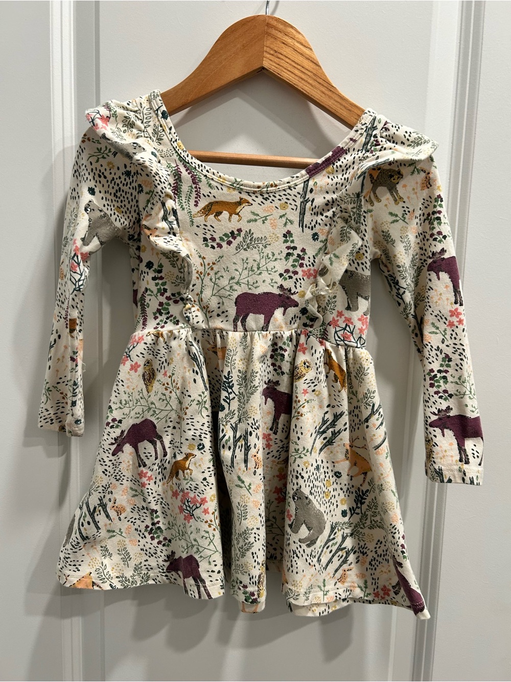 Tea Collection Cream Forest Animal Print Ruffle Dress